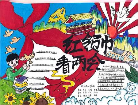 8张“红领巾看两会”高清手抄报绘画图片